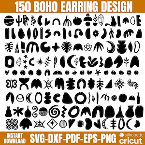 Puede incluir: 150 diseños de silueta en blanco y negro para pendientes boho. Los diseños incluyen formas geométricas, formas abstractas, flores, hojas, lunas, estrellas y más.
