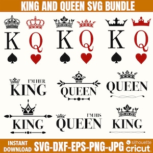König und Königin Blatt, Spielkarte Blatt, König Blatt, Königin Blatt, Königin und König Blatt, Paare Shirt Blatt, Cricut Cut Datei, Silhouette Datei