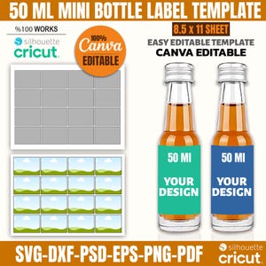 50 Ml Mini Wine Bottle Label Template, Liquor Label Template Canva, Printable Mini Wine Label Svg, Mini Wine Bottle Tags, Cricut Silhouette