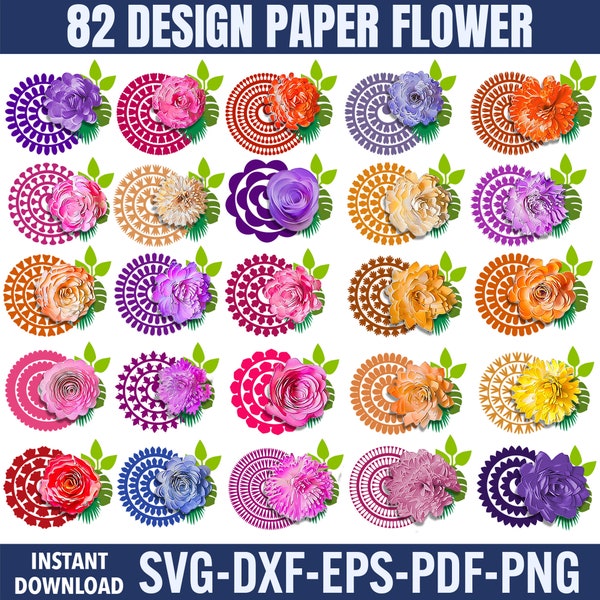 Roulé fleur SVG, SVG de fleur 3D, dxf fleur roulée, fleur en papier Svg, téléchargement numérique, papier numérique Svg, fichier Cricut fleur roulé