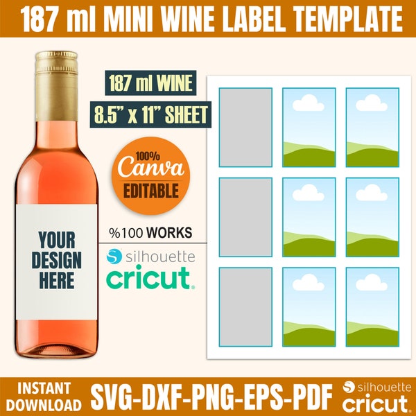 Wine label template, Mini wine label svg Mini wine label Custom for wedding birthday bridal shower, Mini wine bottle tag canva template