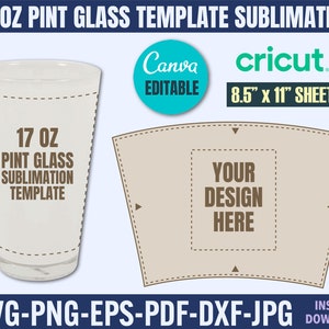 Mall för sublimering av 17 oz pintglas: PNG SVG PDF (digital nedladdning)