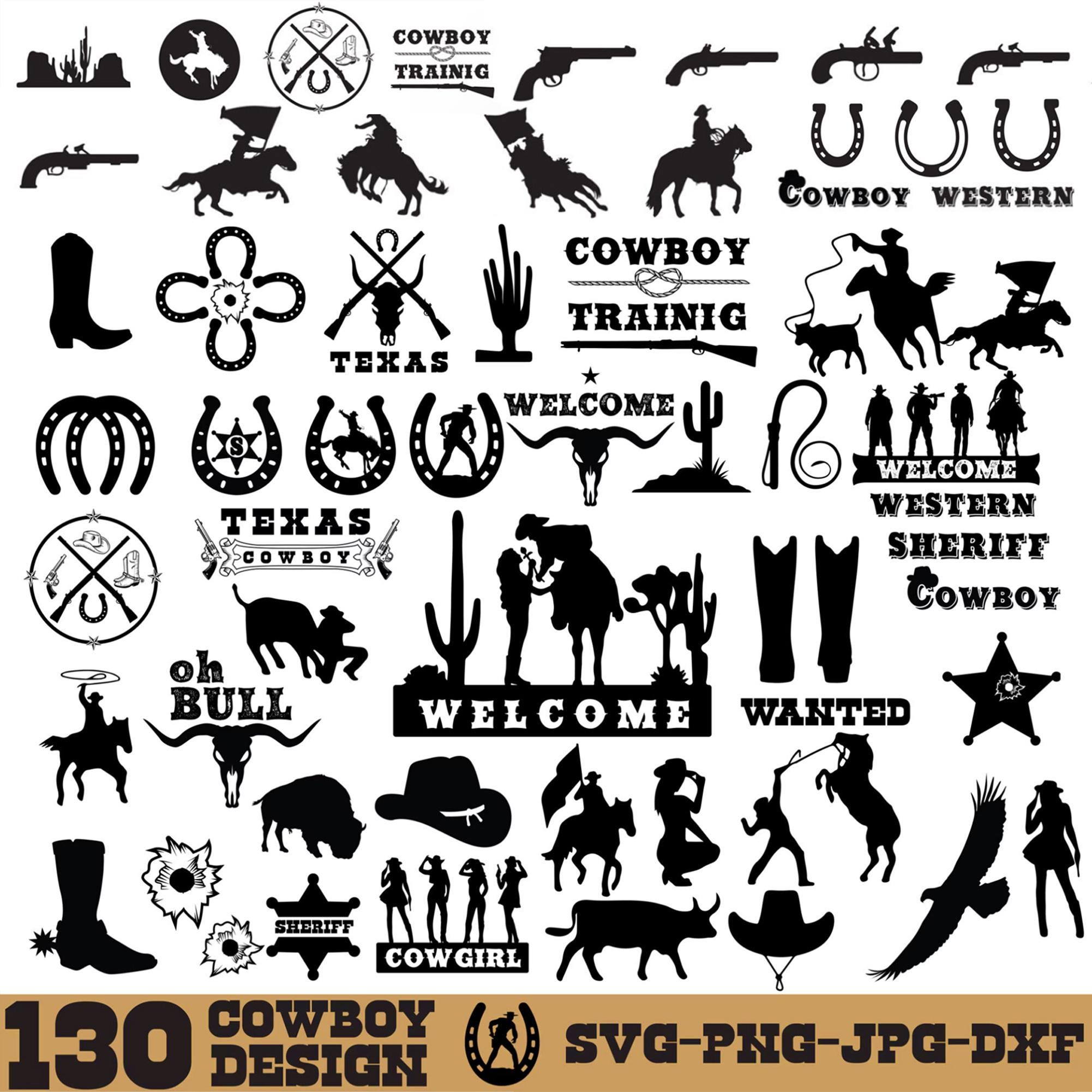 Cowboy Svg Bundle, Western Svg, Cowgirl Svg, Cowboy Hat Svg, Rodeo Svg, Cowboy Boots Svg, Cow Svg, Silhouette File, Cricut Cut file