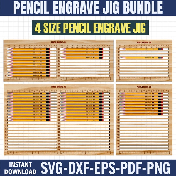 4 Pencil Engrave Jig Bundle, Pencil Jig Engrave Template, Laser Ready Pencil Jig Template, Pencil Jig Dxf, Lightburn file, Pencil Engraving