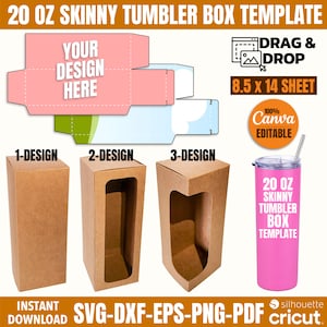 20 Oz Skinny Tumbler Box Bundle-Vorlage, Tumbler Box Vorlage, Box svg, Tumbler Box svg, Box svg, Geschenkboxvorlage, Canva-Vorlage