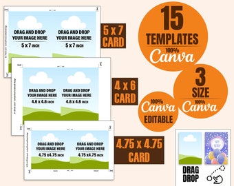 Greeting Card Canva Drag & Drop Template Bundle, Invitation Card Template, Printable Card Template, 5x7 4x6 4.75x4.75 Card Template