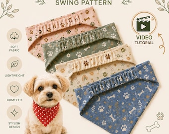 11 Sizes Dog Scrunchie Elastic Bandana Sewing Pattern PDF, XS to XXL, Pet Bandana Tutorial