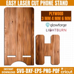 Easy Laser Cut Phone Stand, Phone Stand Laser Cut Svg File, Phone Holder Laser Cut Svg Files, 3mm-4mm-6mm Plywood Phone Stand, glowforge