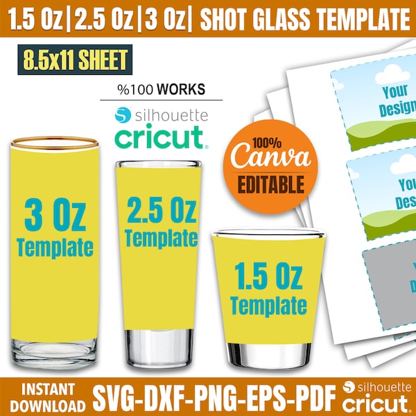 Shot Glass Template Bundle, 1.5oz, 2.5oz, 3oz Shot Glass Wrapper, Shot Glass Template Sublimation, Shot Glass Svg, Glass Canva template