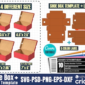 Lot de modèles de boîte à chaussures, lot de modèles de boîte de baskets Svg, étiquette de boîte à chaussures svg, Svg de boîte-cadeau, boîte de cotillons, modèle d'étiquette de boîte à chaussures