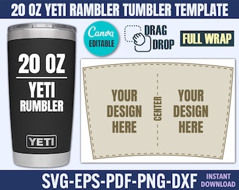 20 Oz Yeti Rambler modèle, papier d'emballage pour gobelet Yeti 20 oz, modèle d'emballage complet, modèle Canva Yeti, modèle de verre svg