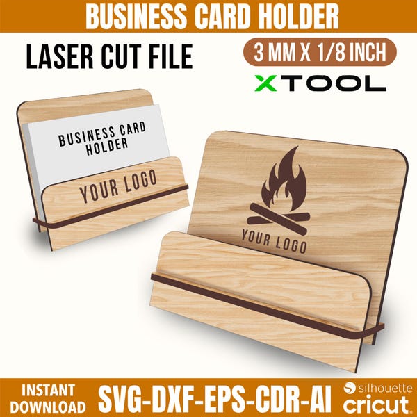 Plantilla SVG para porta tarjetas de presentación cortada a láser: 3 mm, compatible con Glowforge (descarga digital)