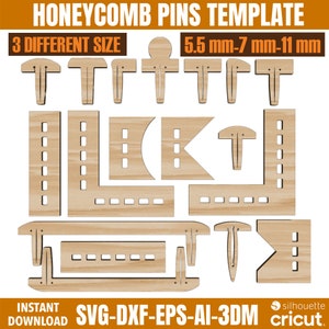 Honingraat pinnen, Glowforge pinnen, honingraat pinnen Svg, lasergesneden pinnen, kruimellade pin, laser hold-down pinnen, lasergesneden Svg-bestanden