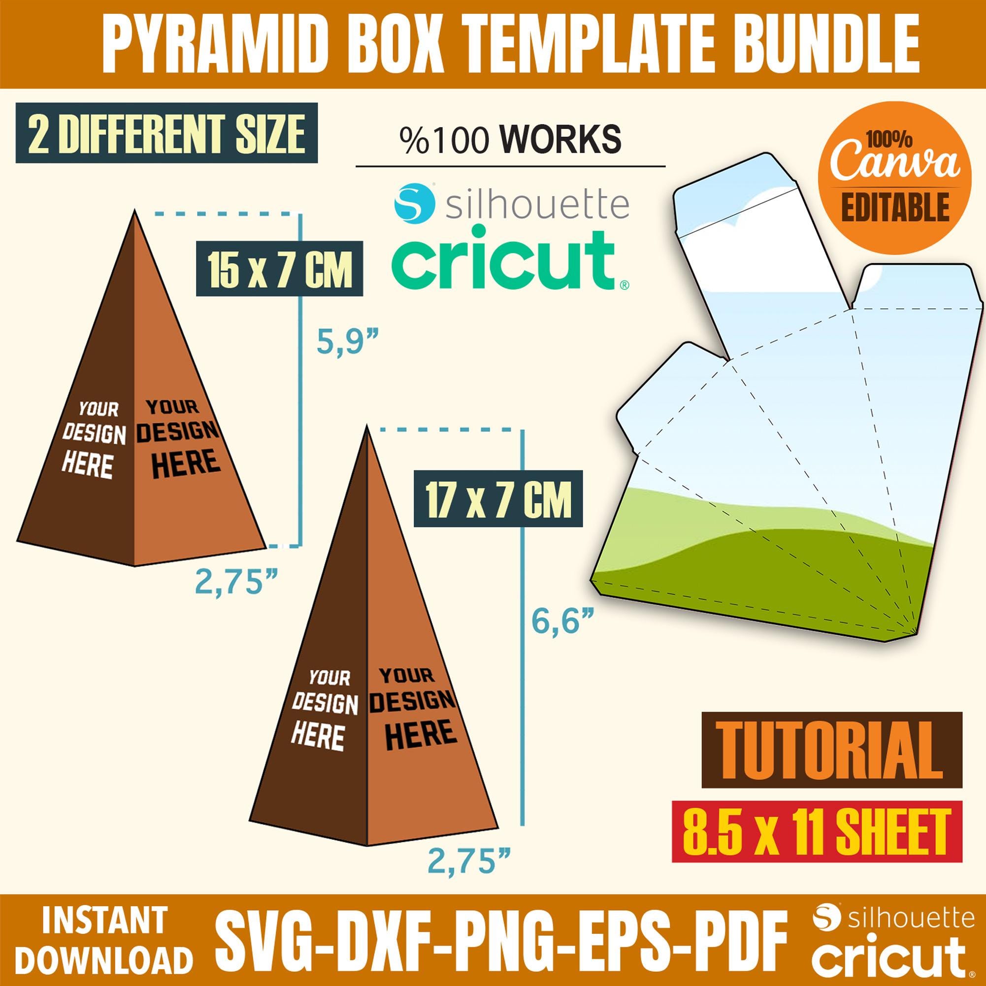 Pyramid Gift Box SVG Template Bundle: Cricut, Silhouette (digital ...