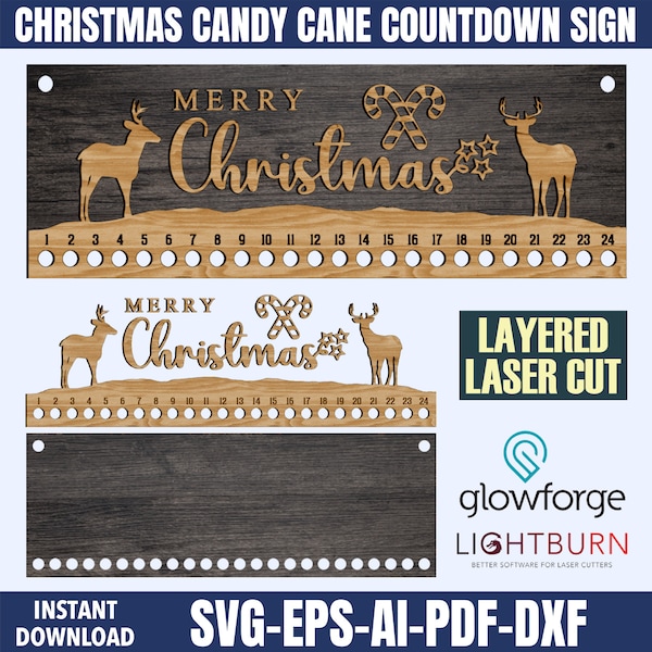 Christmas Candy Cane Countdown Sign Template, Laser Cut File, Glowforge File, Layered Cut File, Christmas svg, Christmas gift
