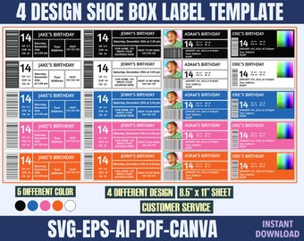 Modello di etichetta scatola di scarpe in formato Svg, etichetta scatola di scarpe in formato Svg, modello di etichetta scatola di scarpe da ginnastica, modello di etichetta in formato SVG, etichetta in formato SVG, scatola di compleanno in formato SVG