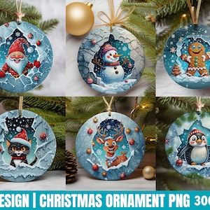 Ornamento natalizio in formato PNG, Ornamento natalizio a sublimazione, Ornamento natalizio 3D, Ornamento rotondo, Design di ornamento circolare, Download istantaneo