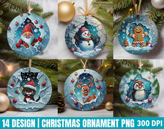3D Christmas Ornament PNG: Round Sublimation Design (Instant Download)