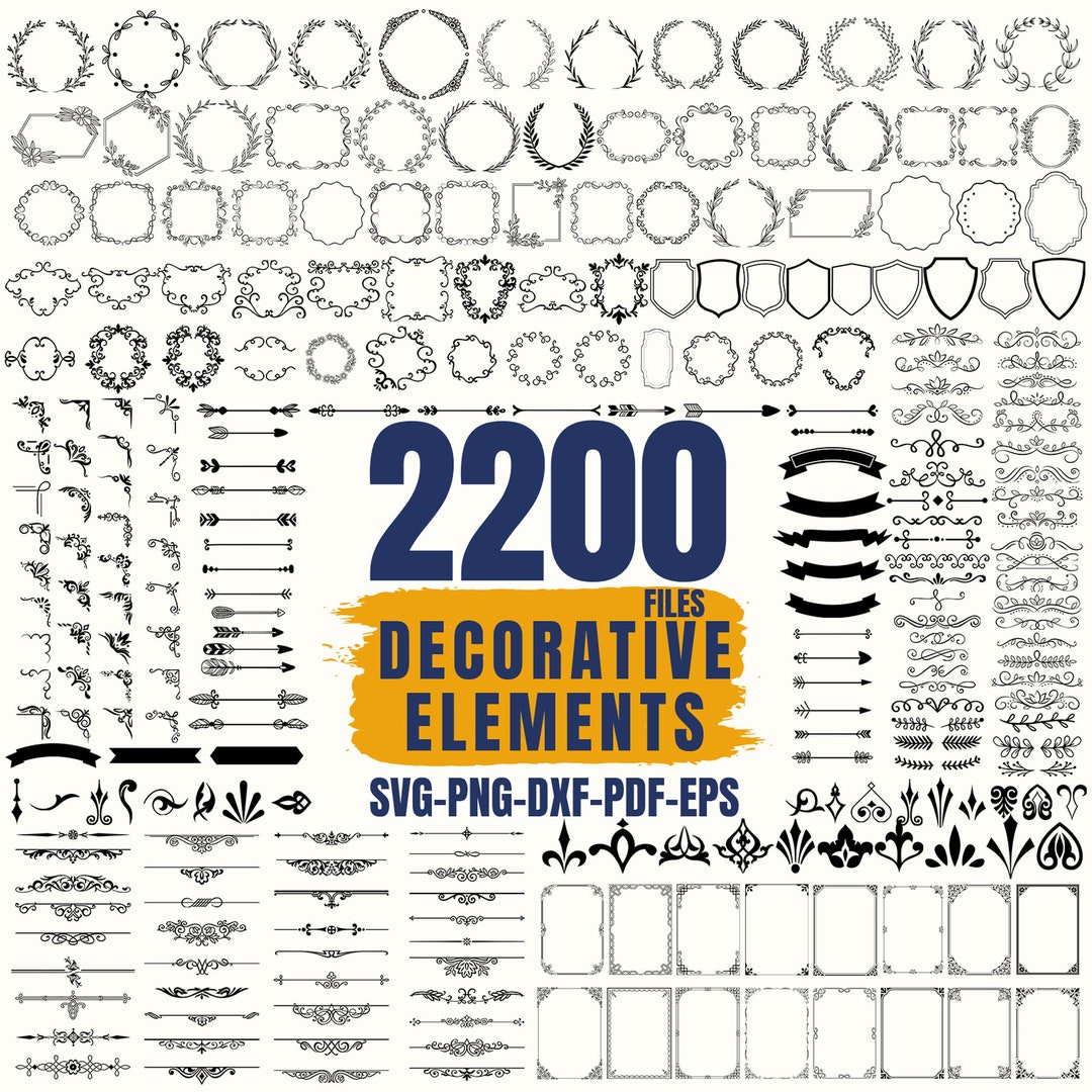 2200 Decorative Elements SVG Bundle: Borders, Dividers, Flourishes (Digital Download)