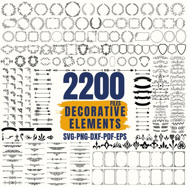 Pacote SVG com 2200 elementos decorativos: bordas, divisórias e floreios (download digital)