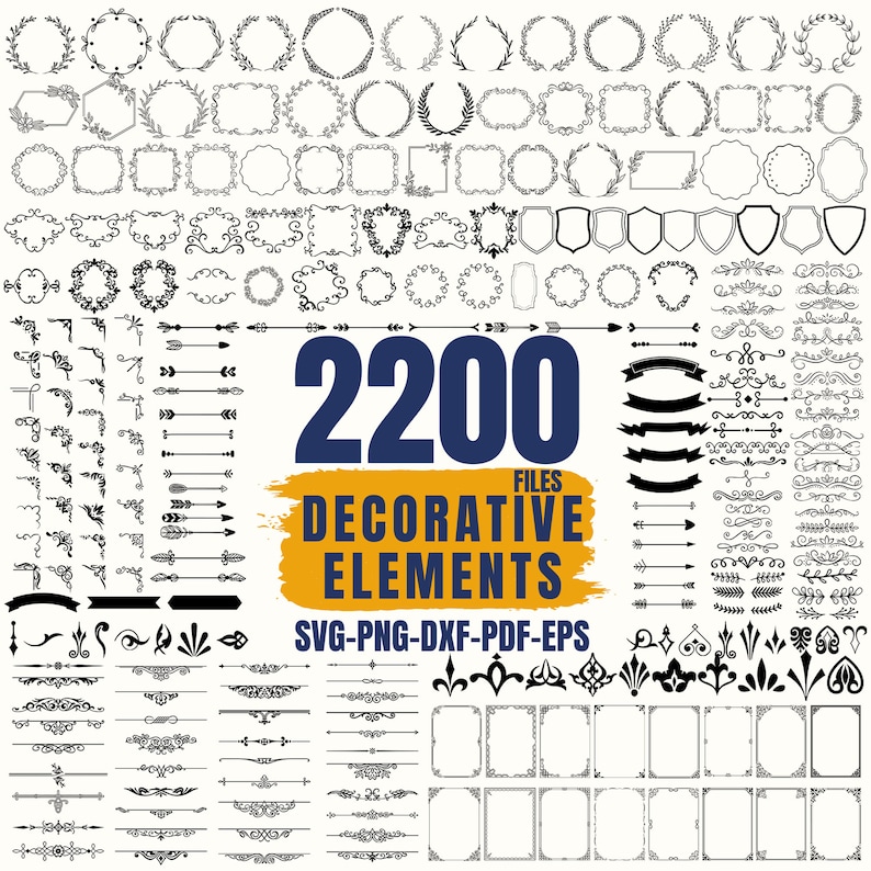 Decorative Elements SVG Bundle, Dividers Borders Svg, Text Divider Svg, Arrow Svg, Border Svg, Ornaments svg, Flourishes SVG, Cricut File