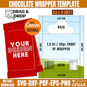 Modelo de embalagem de chocolate 1,5 oz, embalagem de doces, embalagens de barras de doces Canva, embalagem de doces em branco, embalagem de barras de chocolate, modelo de doces faça você mesmo