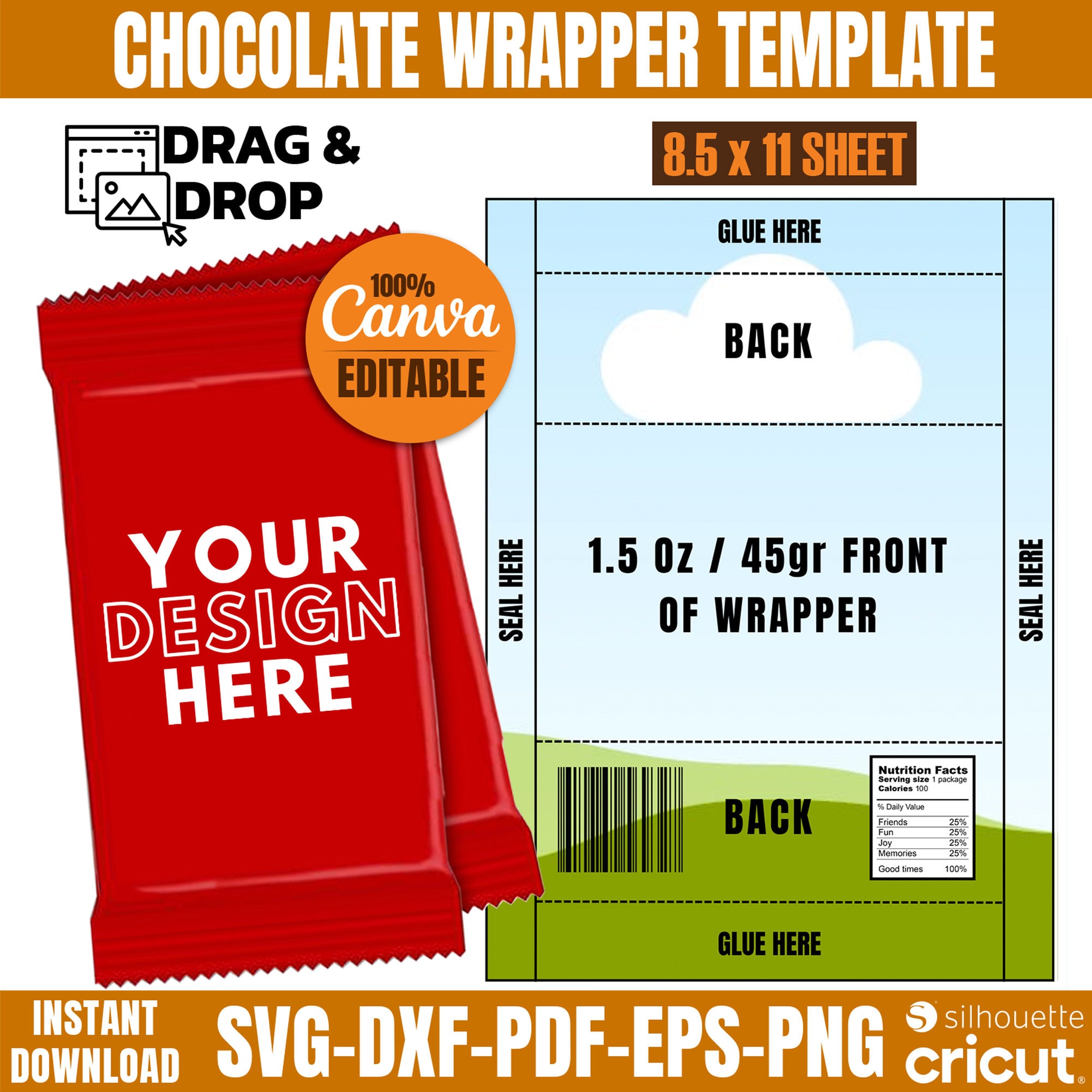 Canva Chocolate Wrapper Template 1.5 Oz (digital Download) - Etsy