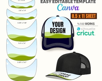 Hat Brim Template Bundle: Trucker Hat Templates | Canva Editable Drag & Drop Design for Sublimation