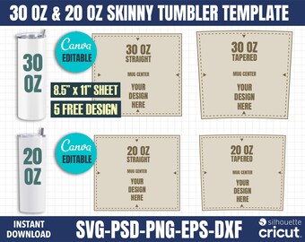 Skinny Tumbler Template SVG: 20 Oz, 30 Oz Straight & Tapered (Digital Download)