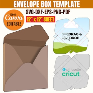 Modello di scatola per buste SVG, busta SVG, modello di scatola, modello di cassetta delle lettere, file di taglio per buste, busta SVG 3D, scatola per buste Cricut