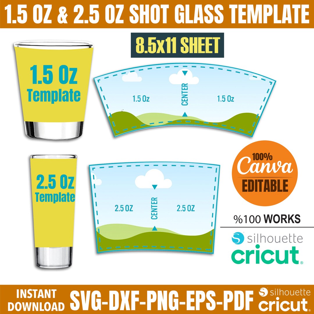 Shot Glass Template SVG: 1.5 Oz & 2.5 Oz, Canva, Cricut (digital ...