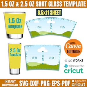 Modello per bicchierino da shot da 1,5 Oz / 2,5 Oz Svg, modello per bicchierino da shot per sublimazione, modello per bicchierino da shot da 1,5 Oz, modello per bicchierino da shot da 2,5 Oz, Canva temp