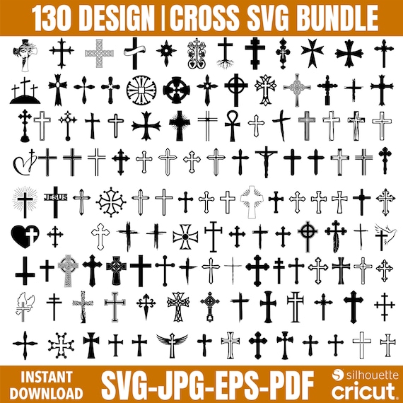 Cross SVG Bundle: 130 Designs, Grunge & Jesus Styles (Digital Download)