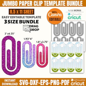 ジャンボ ペーパー クリップ テンプレート バンドル、ジャンボ ペーパー クリップ ファイル、ペーパー クリップ ブックマーク Canva テンプレート、ペーパー クリップ ブックマーク SVG、ペーパー クリップ SVG、Cricut