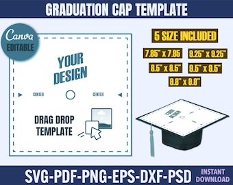 Graduation Cap Template SVG: 5 Size DIY Design (Digital Download)