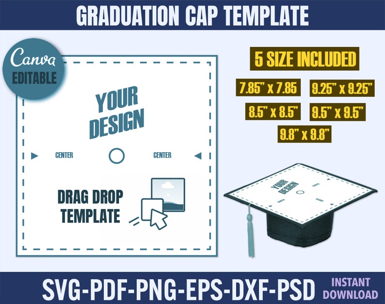 5 SIZE Graduation Cap Template Svg Graduation Hat Template - Etsy
