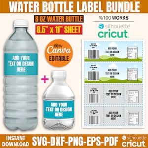 Water Bottle Label Template Bundle, Water Bottle Label Svg, Water Bottle Blank Template, Canva Template, DIY Label Template, Party Favors