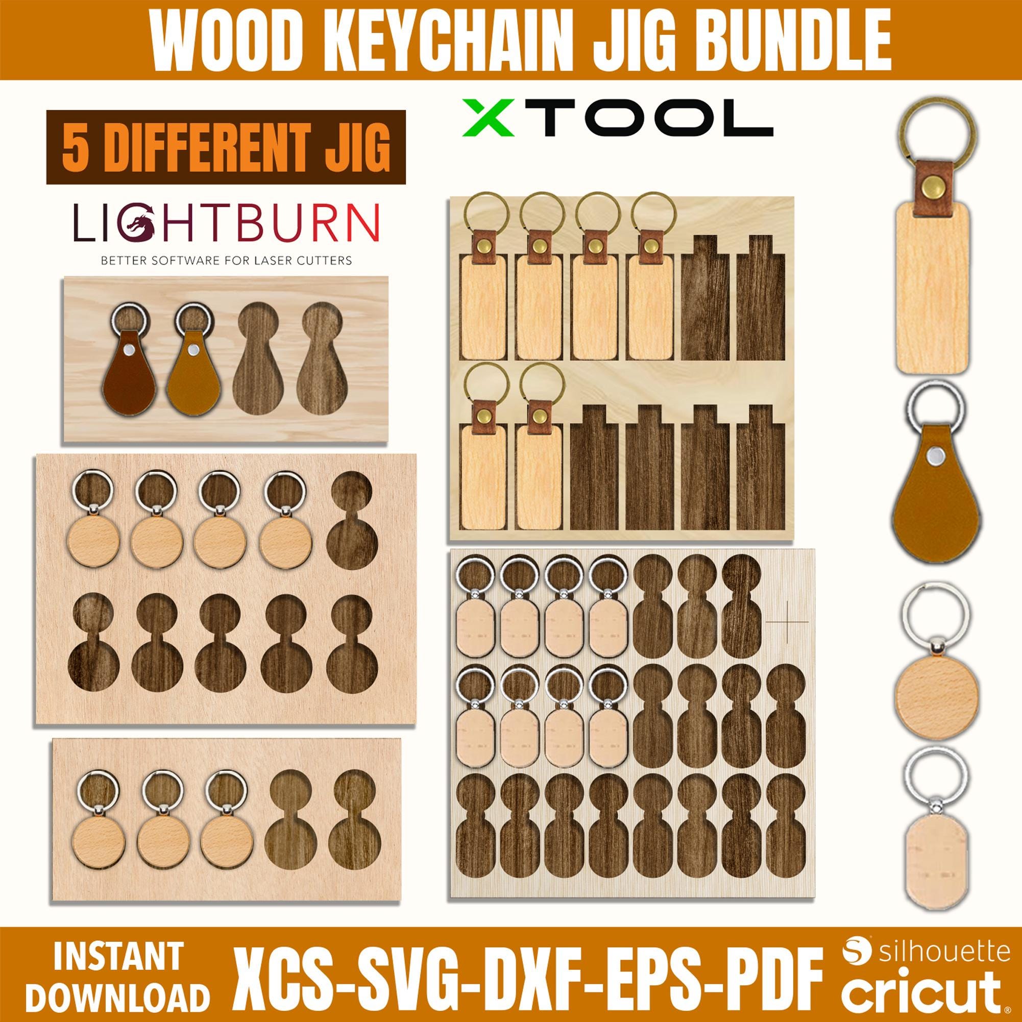 Keychain Jig Template Bundle, Wooden Keychain Jig, Xtool Jig Template, Laser Cut Jig, XCS Keychain Jig, Xtool Lightburn Engraved File