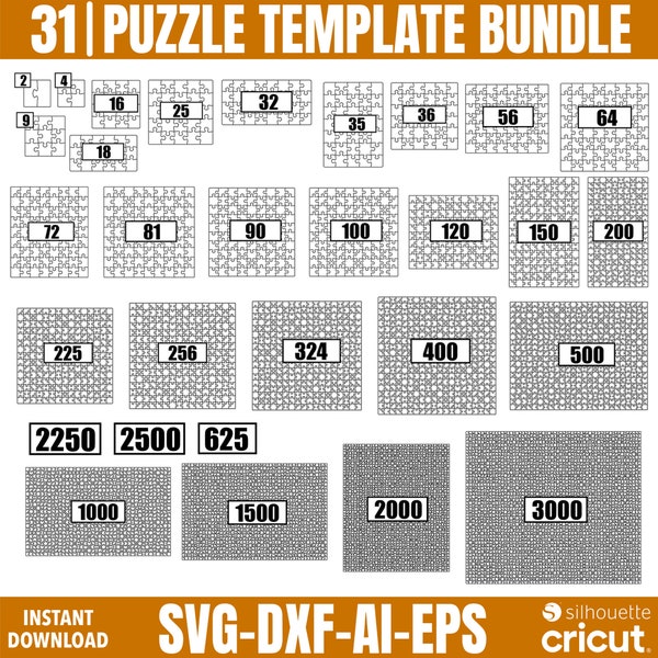 Puzzle Template Bundle Svg, Jigsaw Puzzle Svg, Puzzle Laser Cut File, Puzzle Cut Template, Puzzle Laser Dxf File, Digital Download