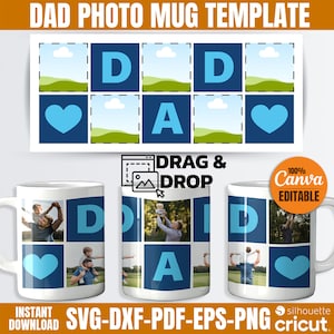 Father&#39;s Day Photo Mug Png, Dad Photo Grid Mug, Father&#39;s Day Gift Mug Template, Custom Photo Mug Template, Dad Custom Photo Mug, Canva Frame