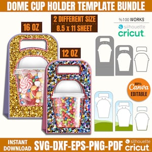 Lot de modèles de porte-gobelet dôme, porte-gobelet dôme 12 oz - 16 oz modèle Svg, fichier coupe boîte dôme smoothie, cadeaux, Cricut - Silhouette