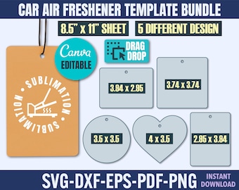 Car Air Freshener Template Bundle: Canva Editable, Sublimation Designs (Digital Download)