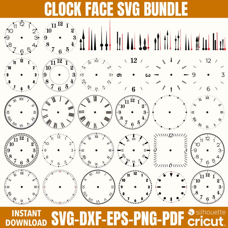 Clock Face Svg, Old Clock Face Svg, Modern Clock Face Design Bundle, Circle Watch Face Design File, Laser Cut File, Clock  Face Cricut File