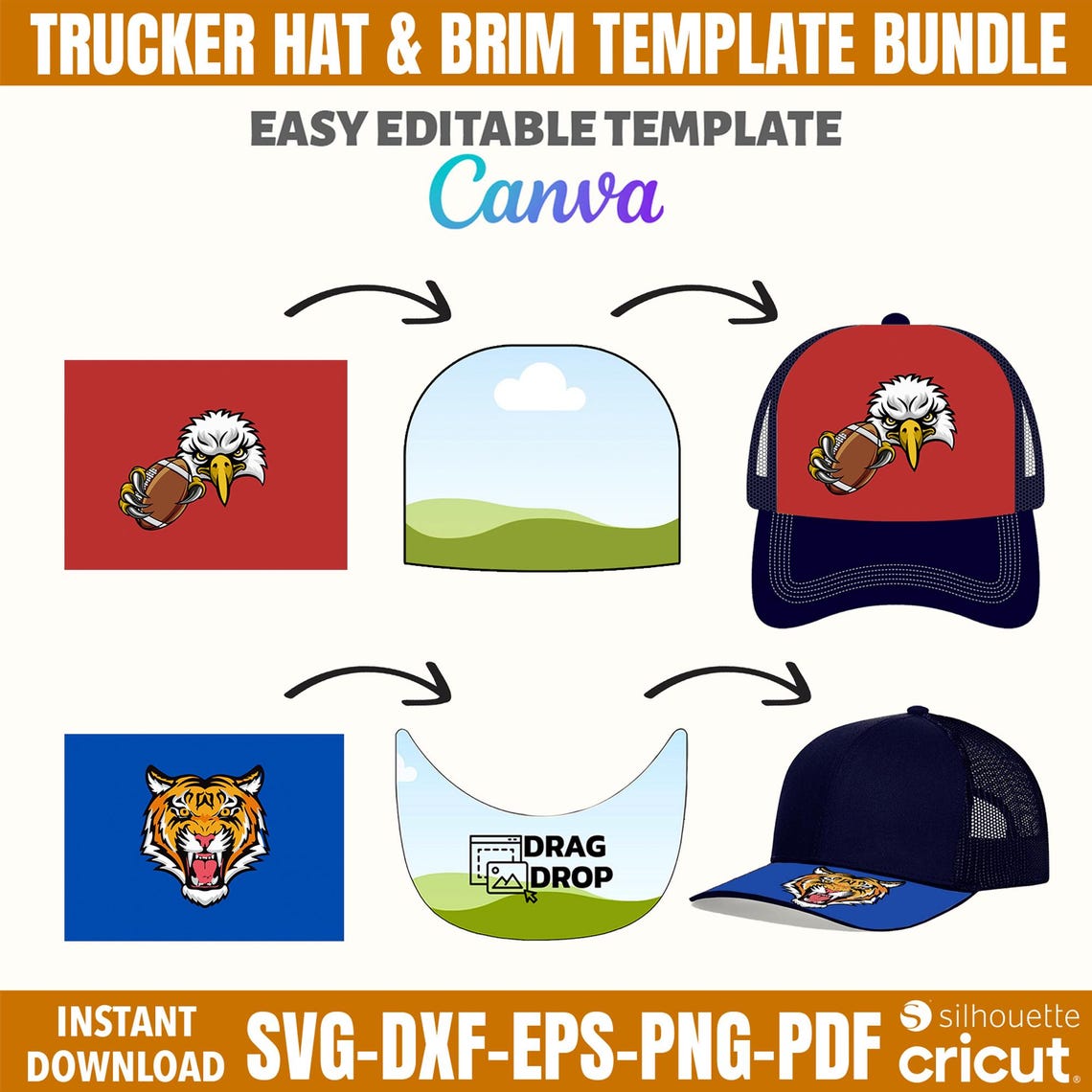 Hat Brim Template Bundle Trucker Hat Templates Canva Editable Drag