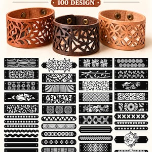 100 diseños de pulseras de cuero en formato SVG, archivos para corte láser (descarga digital)