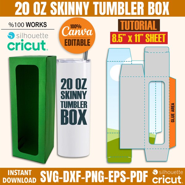 20 Oz Skinny Tumbler Box Template, Tumbler Box Template, Skinny Tumbler Box Svg, Tumbler Box Svg, Box Svg, Gift Box Template, Canva Template