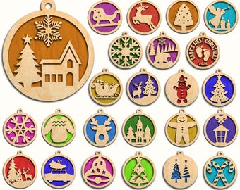 Christmas Ornaments SVG Laser Cut Bundle, Christmas Decorations, Xtool Files, Xmas Decor