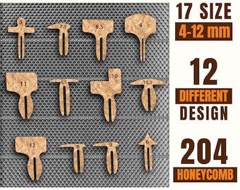 204 Honeycomb Bed Pin Bundle | Laser Cutting Pins | 12 Design x 17 Sizes (4–12mm) | xTool & Glowforge Compatible
