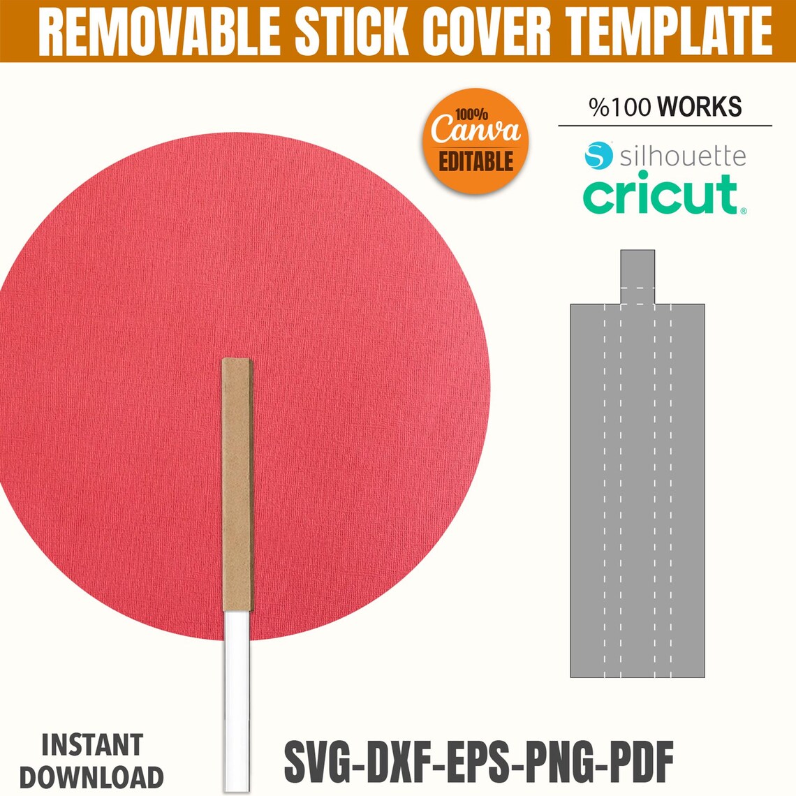 Removable Stick Cover Sleeve Template | Cake Topper Stick Wrap SVG ...