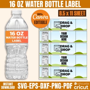 16 Oz Water Bottle Label Template Bundle, Water Bottle Label Svg, Water Bottle Blank Template, Canva Template, DIY Label Template